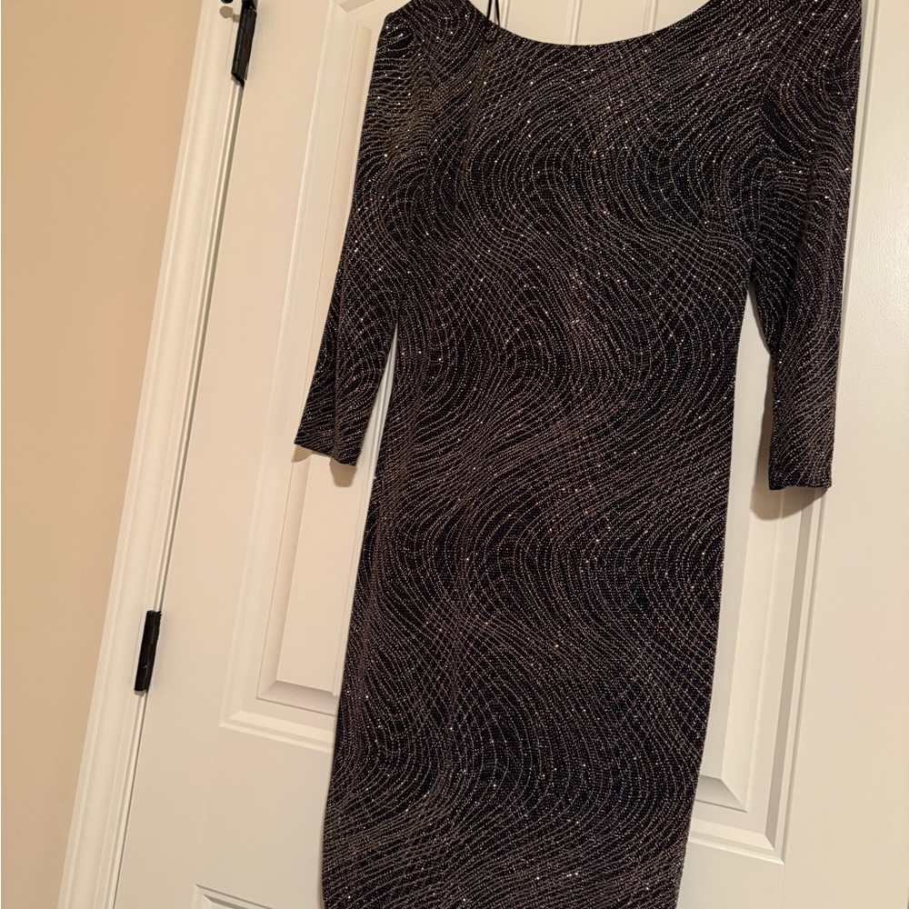 Elegant Black Sparkle Long Sleeve Dress